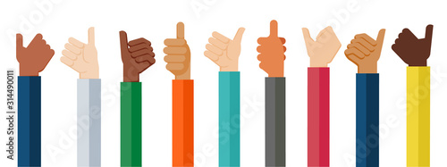Flat design illustration of hands showing thumb up. Vector illustration of hands showing positive mood.