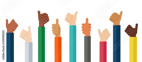 Flat design illustration of hands showing thumb up. Vector illustration of hands showing positive mood.