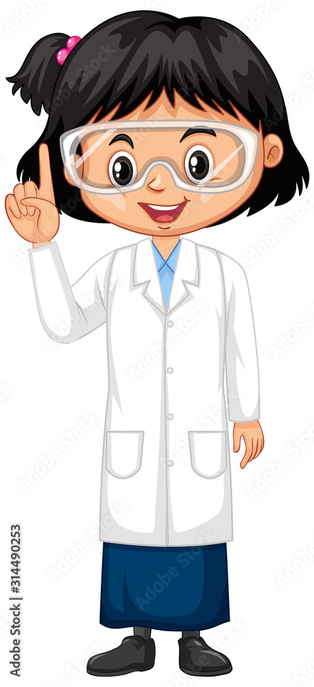 Girl wearing lab gown on white background Girl wearing lab gown on white background