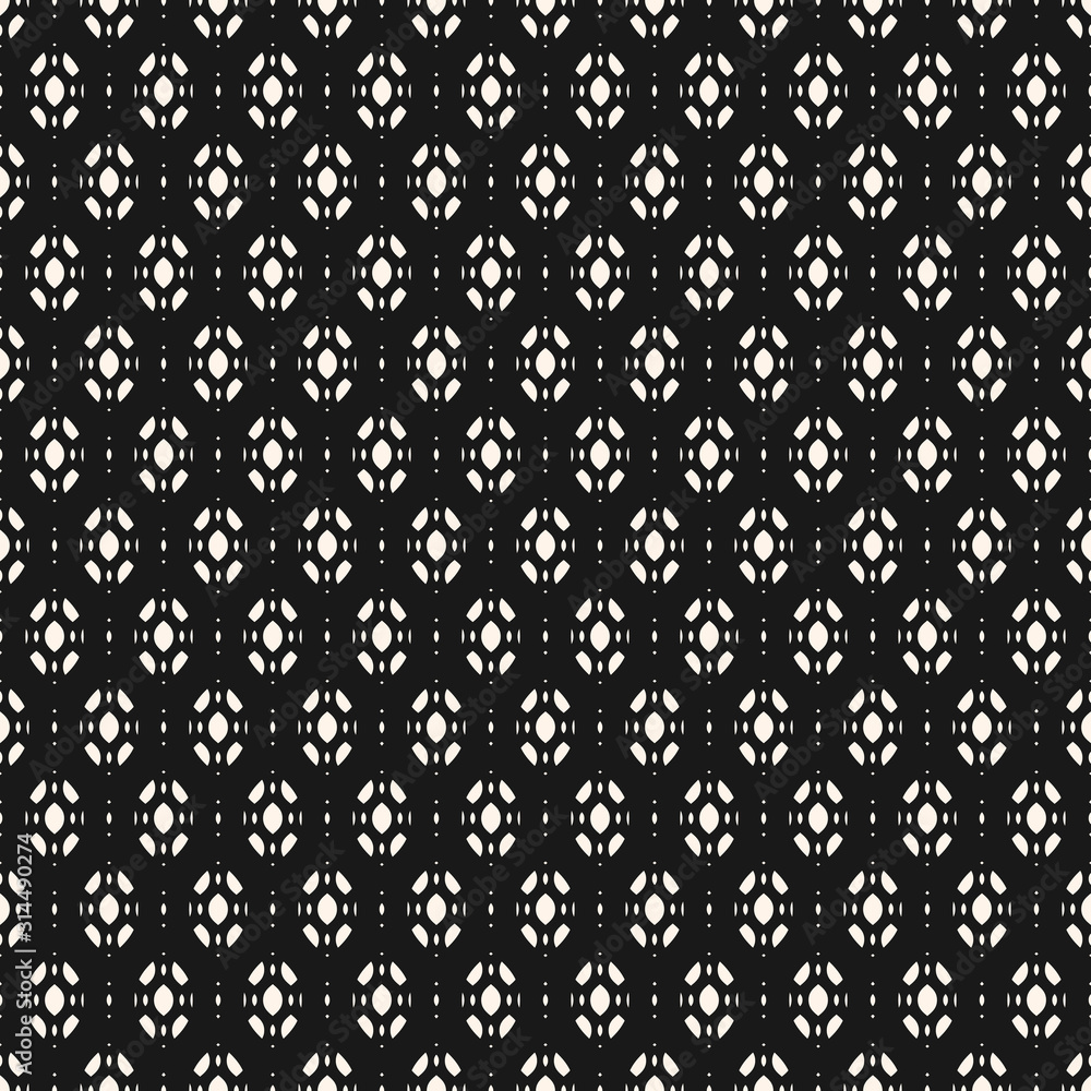 Subtle abstract geometric background. Vector seamless ornament pattern. Monochrome texture with small ovate geometrical shapes. Dark decorative design element for prints, package, covers, digital, web