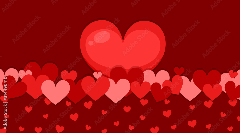 Valentine theme with red hearts on red background Valentine theme with red hearts on red background