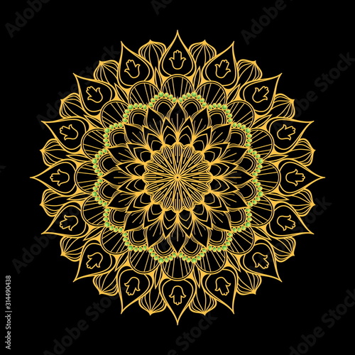 Luxury mandala design on dark background.