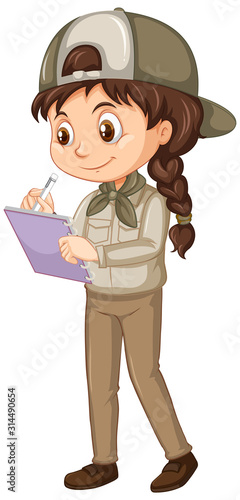 Girl in safari uniform on isolated background