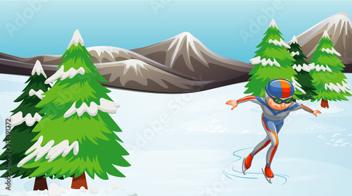 Scene with athlete doing iceskate in the field