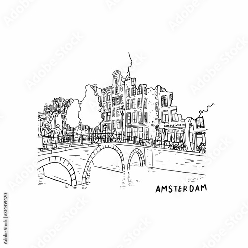 Amsterdam The Netherlands Illustration of Canal Houses