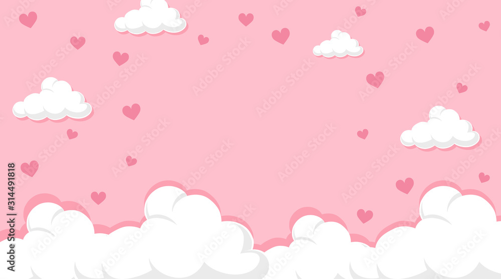 Valentine theme with hearts in pink sky