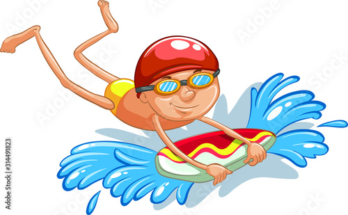 Swimmer using kickboard on white background © blueringmedia