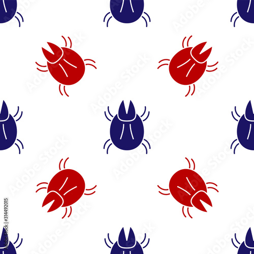 Blue and red Parasite mite icon isolated seamless pattern on white background.  Vector Illustration