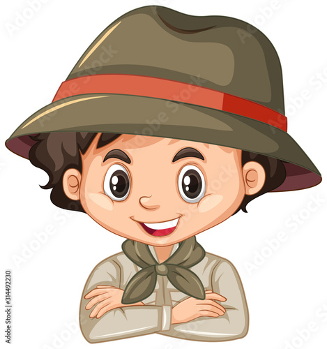 Boy in scout uniform with brown hat
