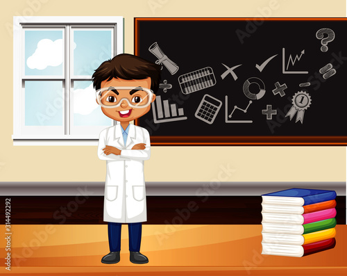 Male scientist standing in classroom