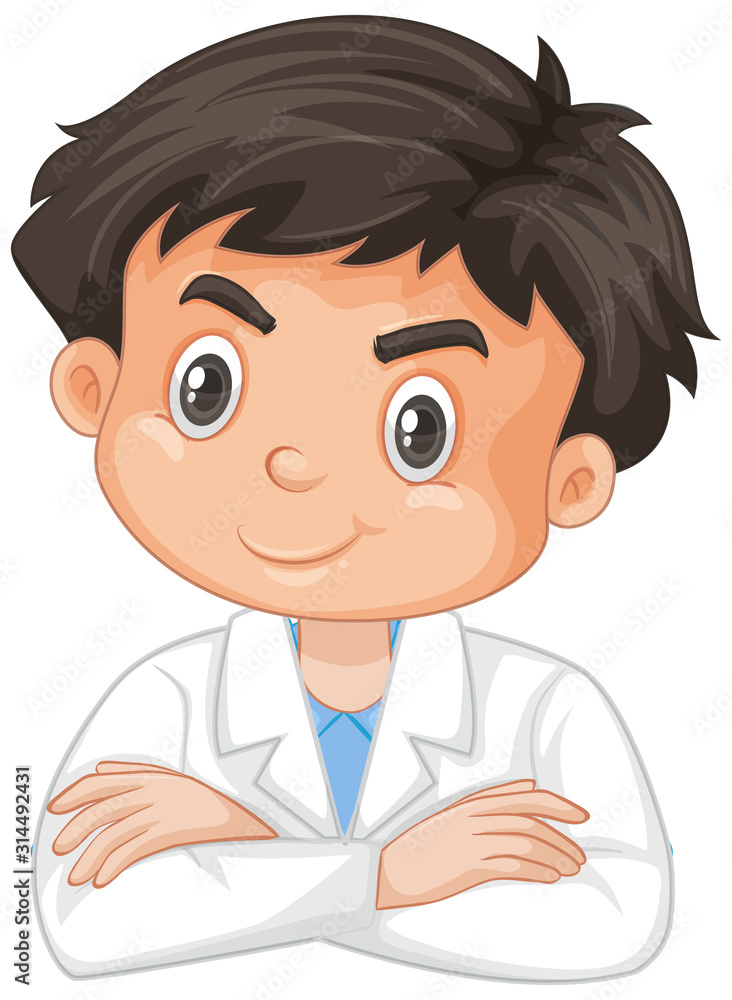 Boy wearing lab gown on white background Boy wearing lab gown on white background