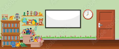 Background scene with whiteboard and toys