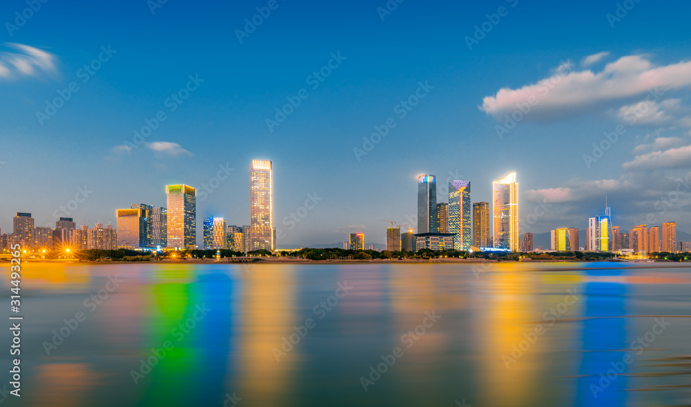 Night view of the North Bank of Minjiang River, Fuzhou City, Fujian Province, China Night view of the North Bank of Minjiang River, Fuzhou City, Fujian Province, China