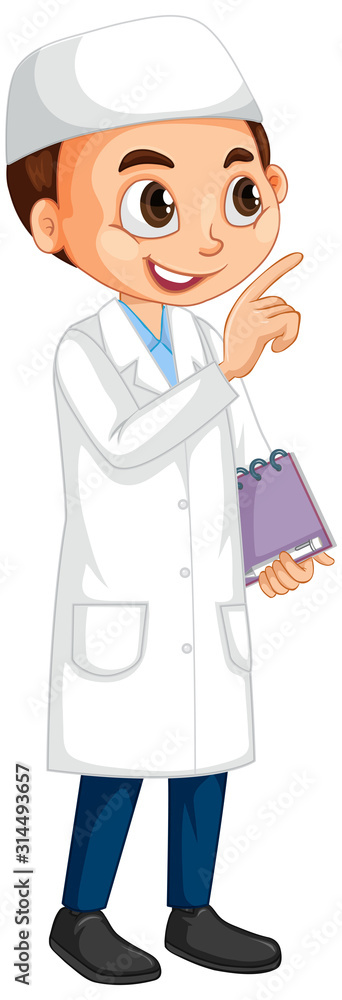 Boy in science gown on isolated background Boy in science gown on isolated background