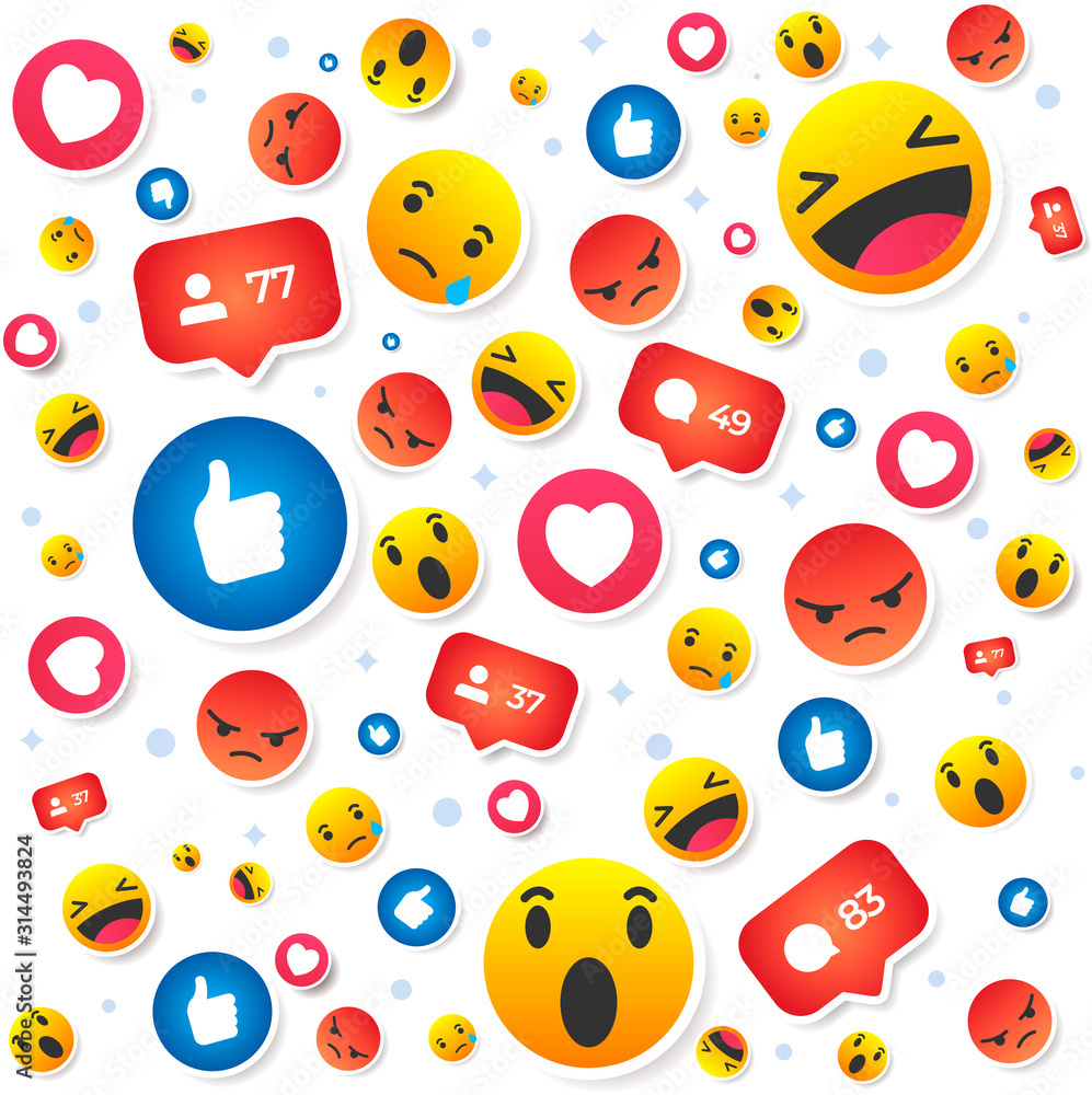 Emoji pattern. Funny emotions composition. Faces of social media ...