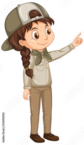 Girl in scout uniform on isolated background