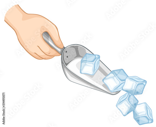 Hand scooping ice with metal spoon
