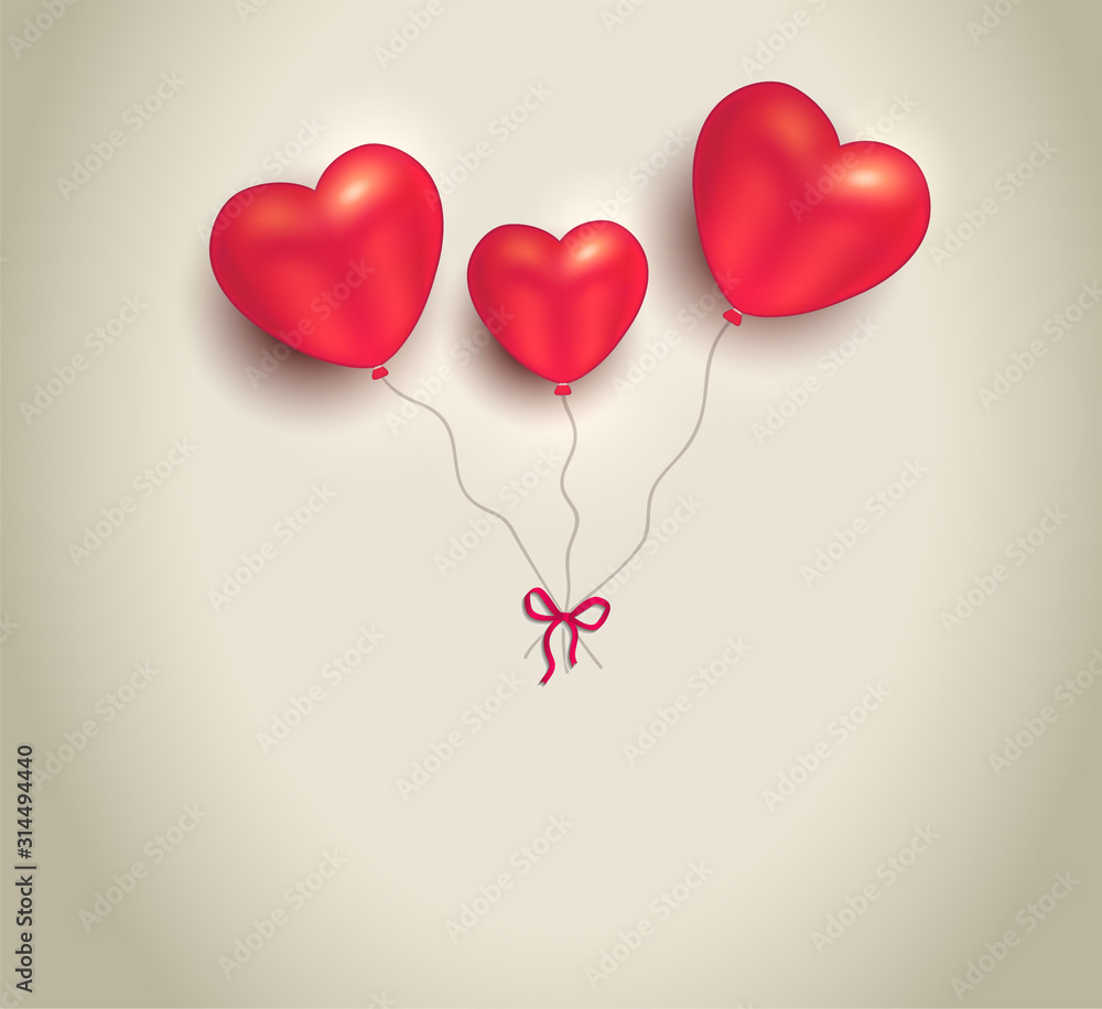 Heart balloons on old paper background, greeting card blank