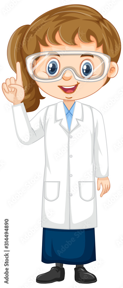 Girl in science gown on white background Girl in science gown on white background