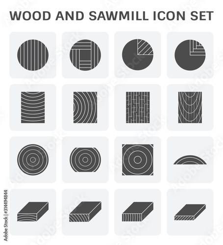 Wood product vector icon i.e. plank, board, lumber and girder. Include log, timber and square sawing, cutting process in mill, sawmill industy. Material from nature for woodworking, house construction