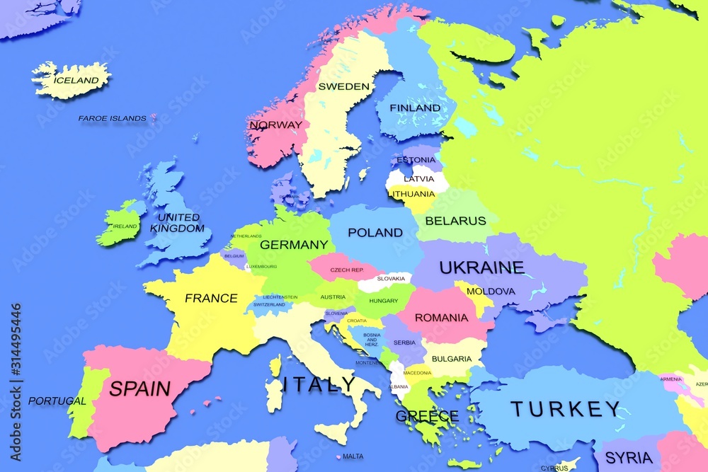 Obraz premium Trójwymiarowa mapa Europy