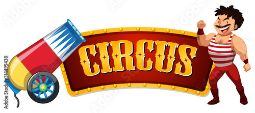 Sticker template for circus with strong man and gun