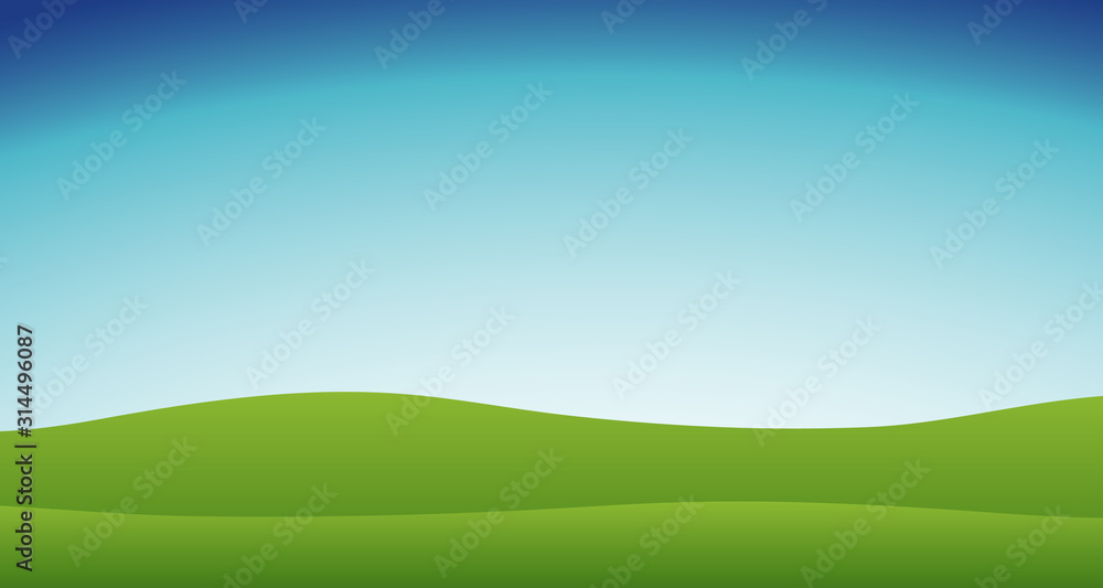 Background scene with blue sky and green grass - obrazy, fototapety, plakaty 