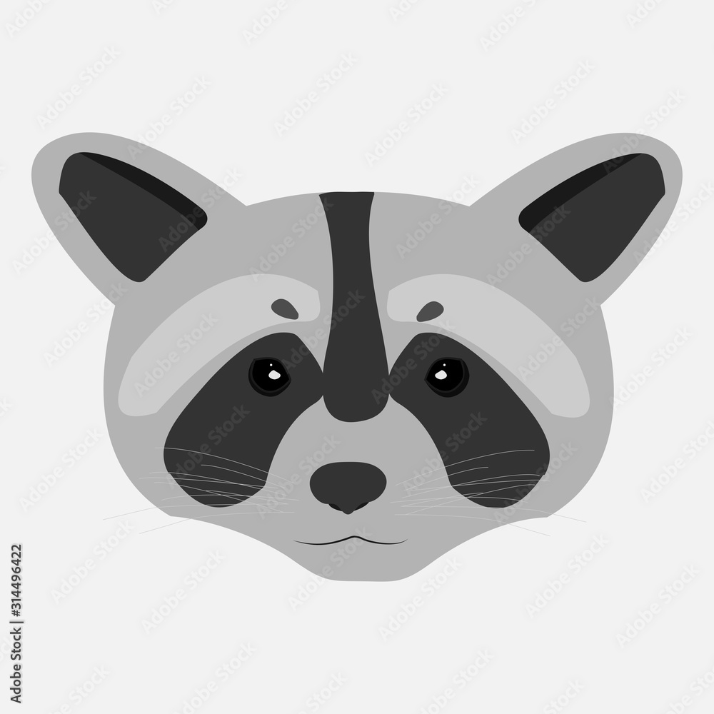 An image of a flat-style raccoon. Raccoons head in black, grey and white. It can be used as a logo. Vector eps illustration. An image of a flat-style raccoon. Raccoons head in black, grey and white. It can be used as a logo. Vector eps illustration.