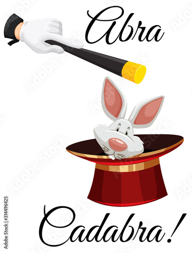 Magic wand and hat with abra cadabra spell