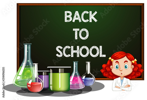 Back to school sign with girl and chemical