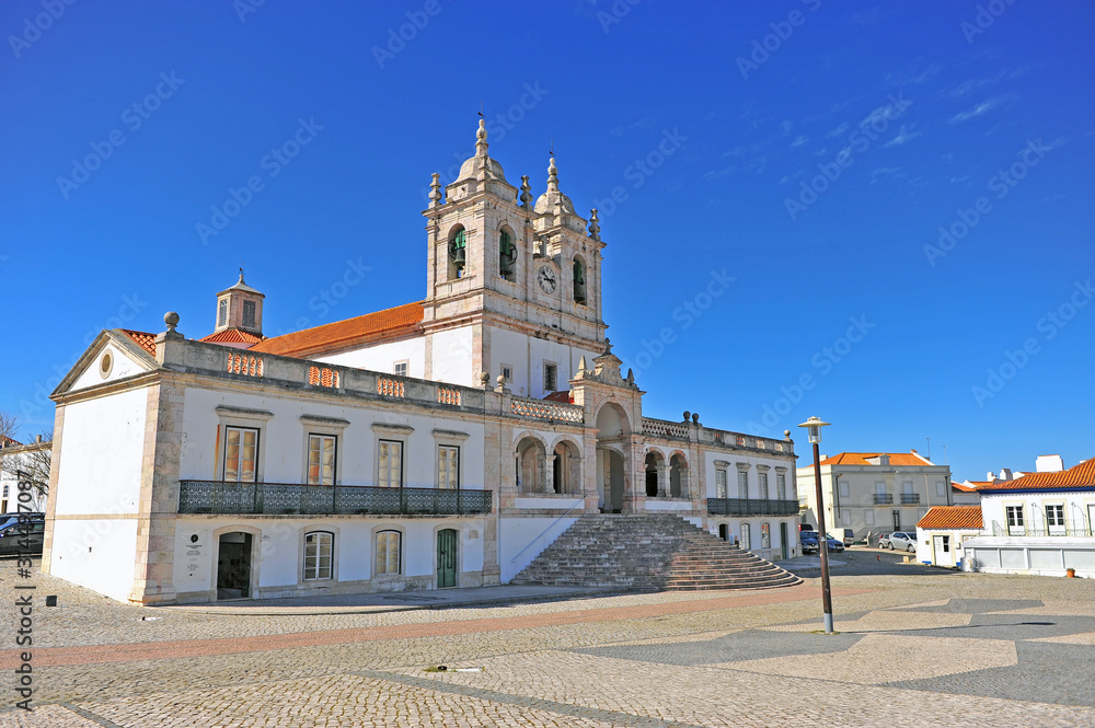 Main square and cathedral of Nazare town
