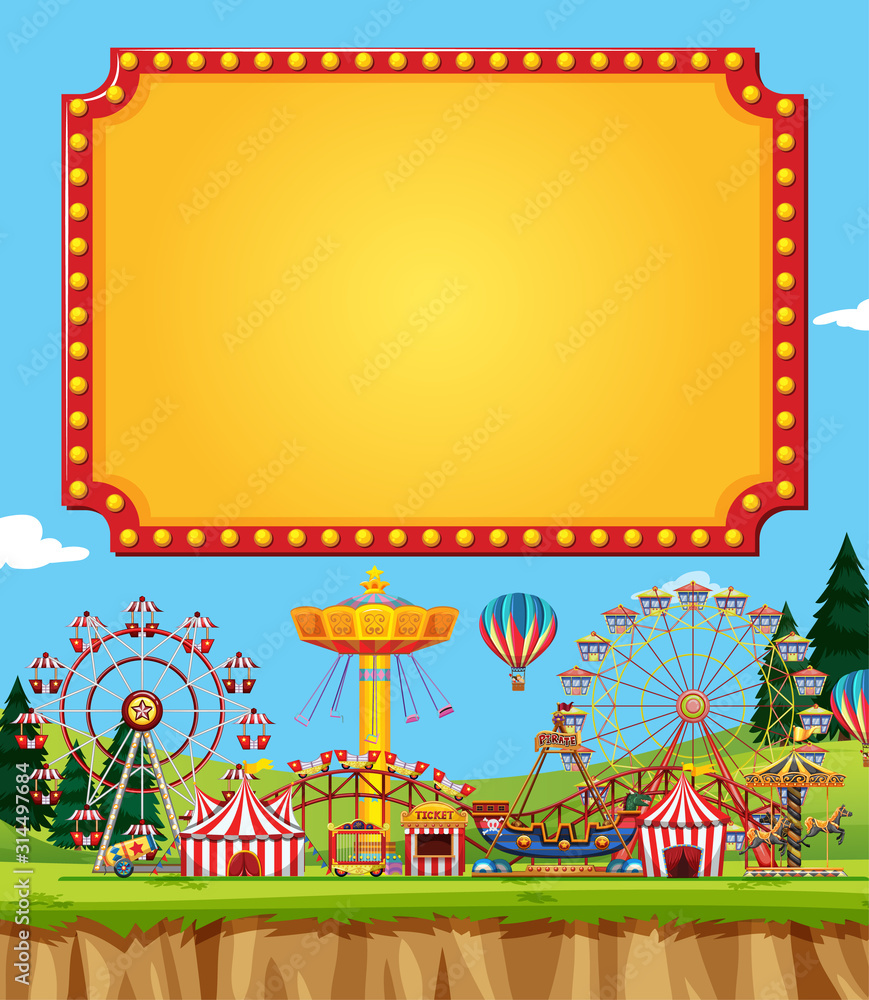 Obraz premium Circus scene with sign template in the sky