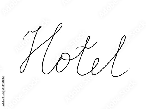 Hotel handwritten text inscription. Modern hand drawing calligraphy. Word illustration black