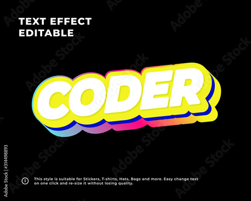 Coder Sticker Text Effect Fully Editable Illustration Vector Print