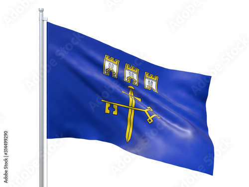 Ternopil oblast (Ukraine) flag waving on white background, close up, isolated. 3D render photo