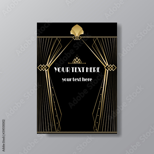 Art Deco elegant page template, Gatsby style for web and print, with moon sun and stars vintage pattern