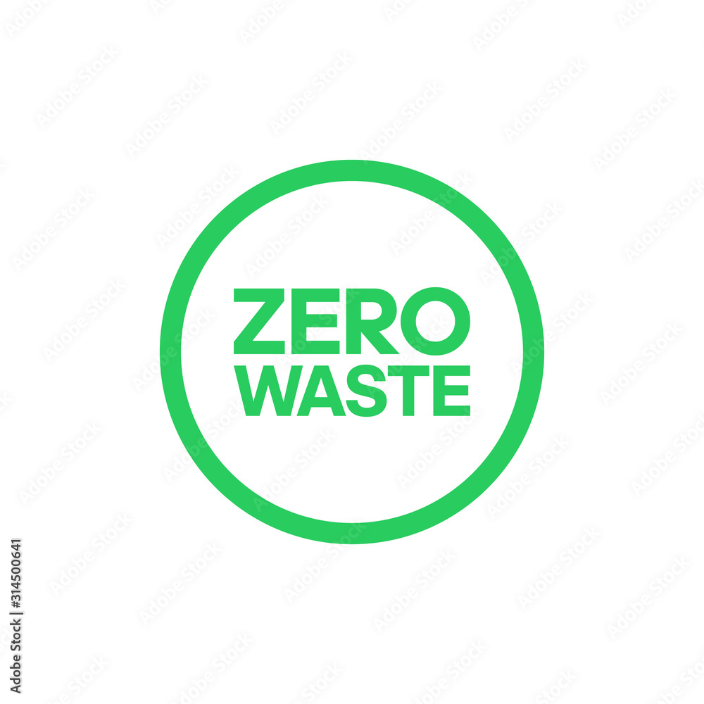 Zero waste bold text in center of circle logo. Ecology and environment protection. Vector illustration. Zero waste bold text in center of circle logo. Ecology and environment protection. Vector illustration.