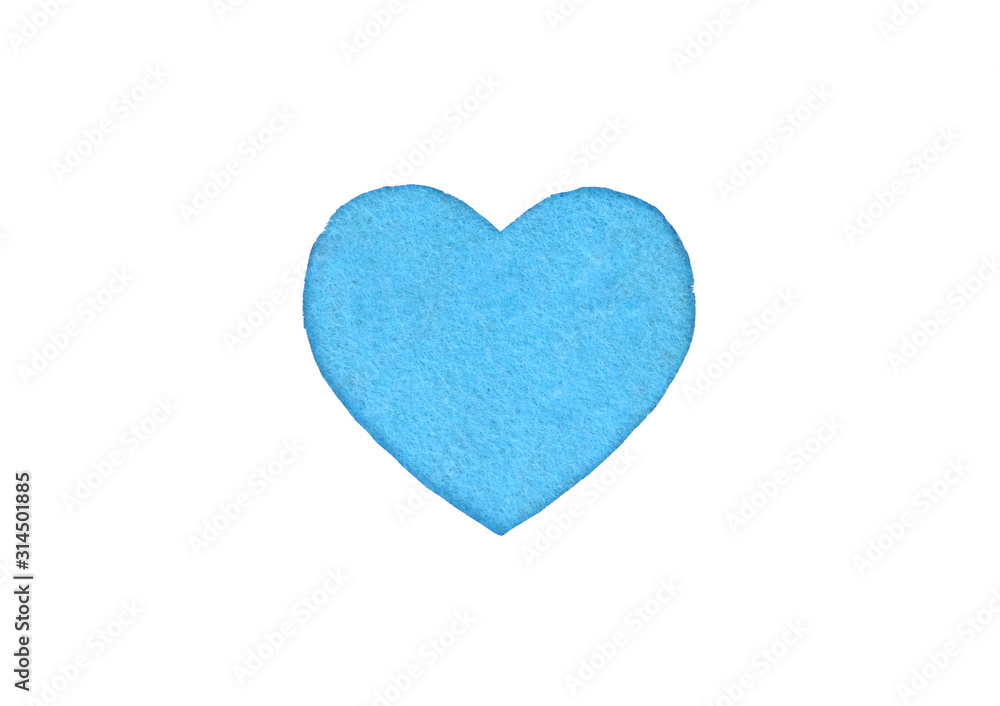 Оne felt blue heart on a white isolated background. Stock photo for the day of St. Valentine with empty space for your text. For web, print, postcards and wallpaper. Оne felt blue heart on a white isolated background. Stock photo for the day of St. Valentine with empty space for your text. For web, print, postcards and wallpaper.