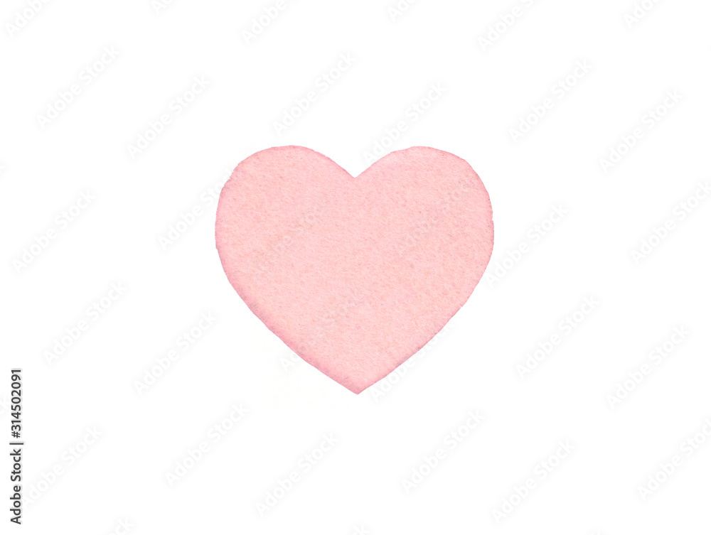 Оne pink felt heart on a white isolated background. Stock photo for the day of St. Valentine with empty space for your text. For web, print, postcards and wallpaper.