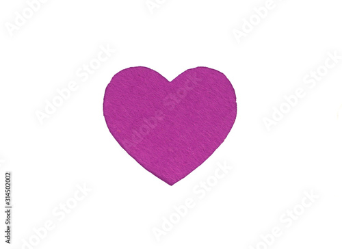   ne felt violet heart on a white isolated background. Stock photo for the day of St. Valentine with empty space for your text. For web  print  postcards and wallpaper.