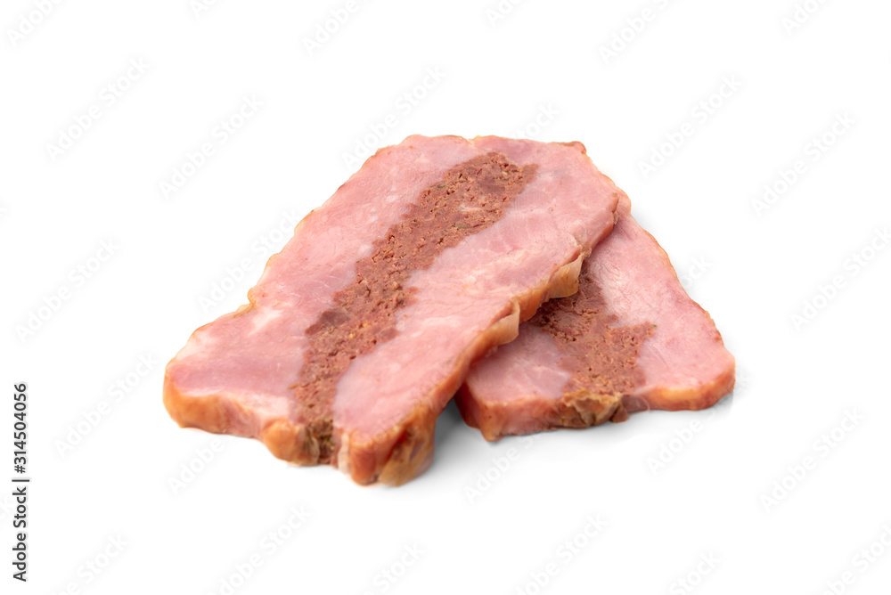 Smoked meatloaf isolated on white background. Smoked meatloaf isolated on white background.