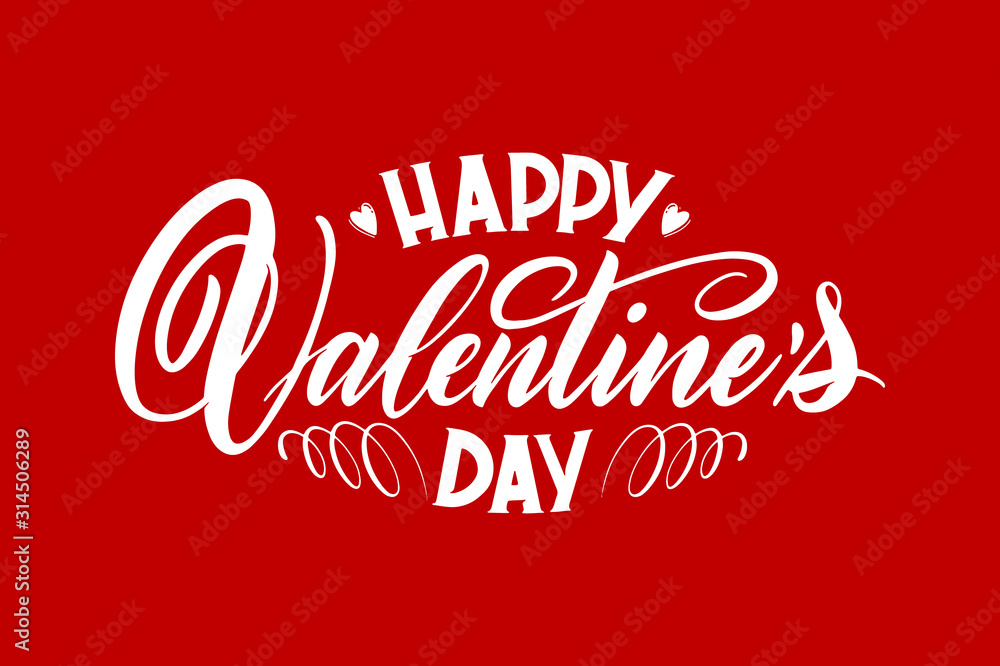 Happy Valentines Day greeting card. Postcard with a unique lettering for Valentine's Day. Vector illustration with isolated elements