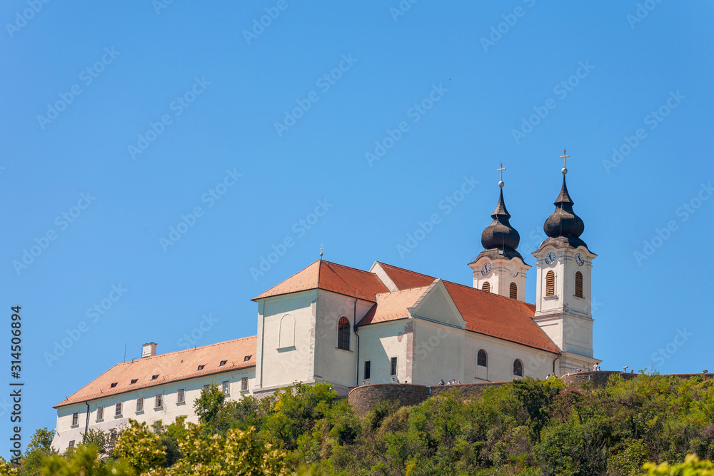 The tourist attraction Tihany Abbey on the top of the hill at lake Balaton in Hungary