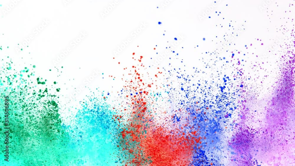 Super slow motion of coloured powder explosion on white background. Filmed on high speed cinema camera, 1000fps. Super slow motion of coloured powder explosion on white background. Filmed on high speed cinema camera, 1000fps.