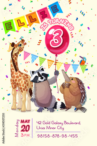 Εκτύπωση καμβά vector animal birthday party