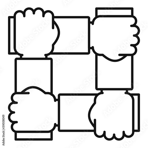 Hands cooperation icon. Outline hands cooperation vector icon for web design isolated on white background