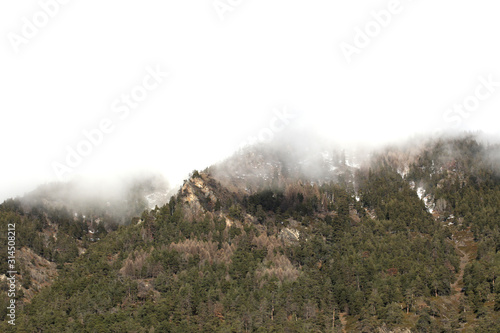 scenic view on a misty mountain ridge with copy space for your text