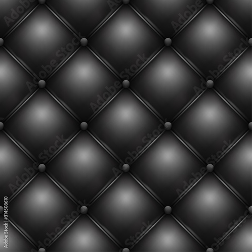 Black buttoned leather sofa or chair upholstery symmetry pattern texture. Luxury vector background.