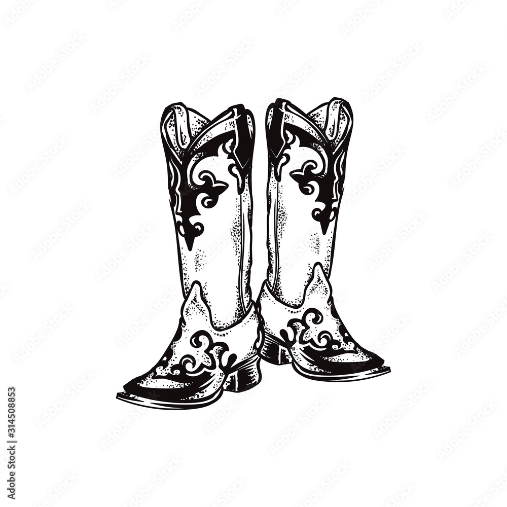 cowboy boots, square toe boost, round toe boots vector icon