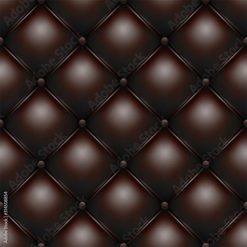 Brown buttoned leather sofa or chair upholstery symmetry pattern texture. Luxury vector background.